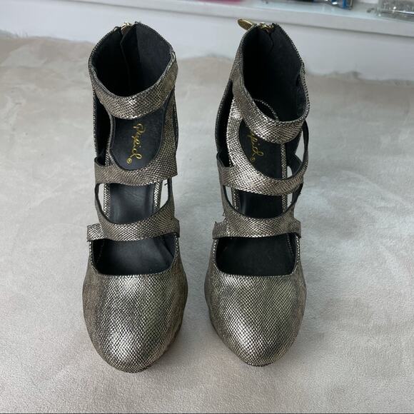 Qupid NWOB Silver Gold Lizard Metallic Platform Stiletto Heels Back Zip Size 6.5 - Picture 5 of 6